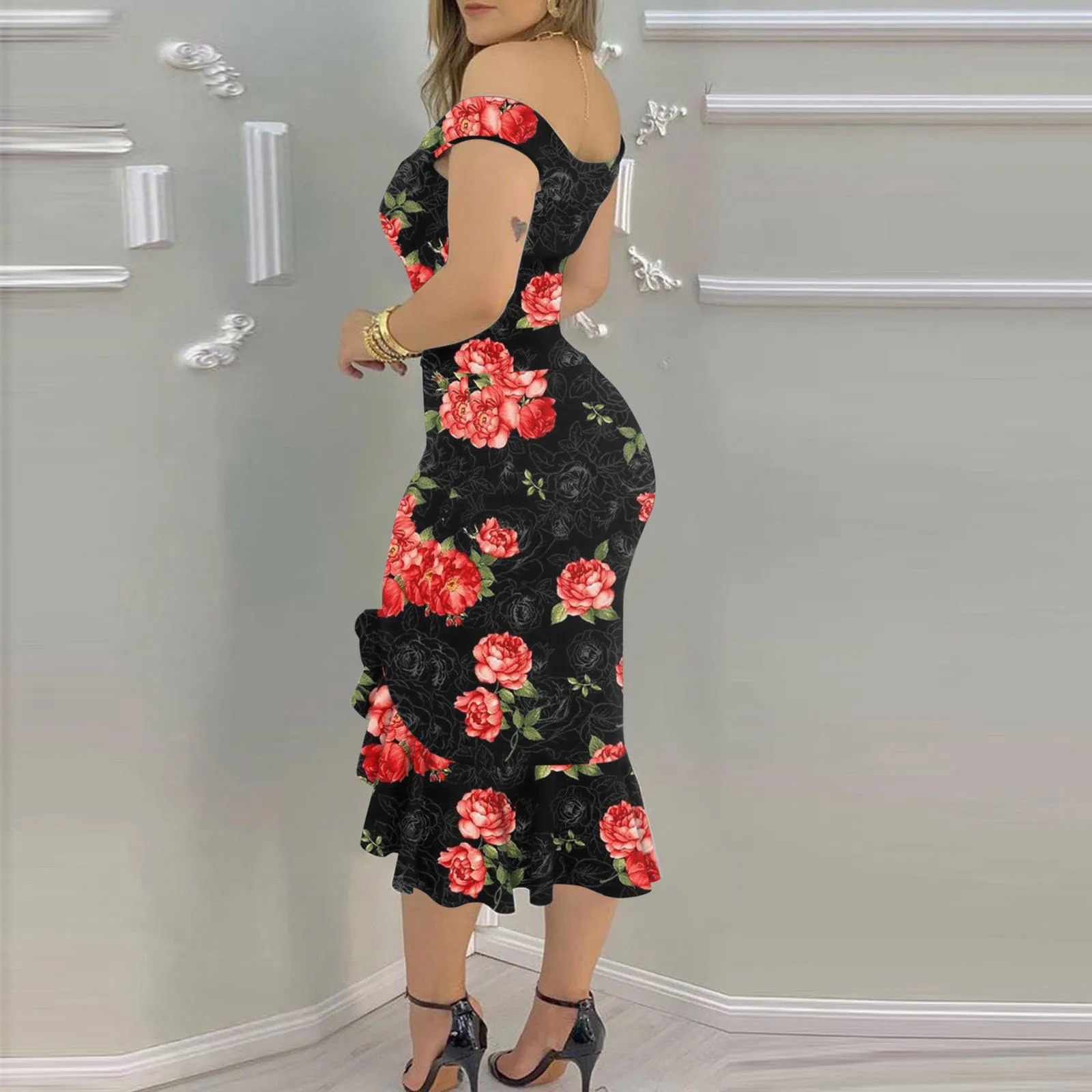

vestdios Maxi dress 2021top robe Women's Summer Dress Sexy One-shoulder Irregular Tight-fitting Hip Print Dress femme #3