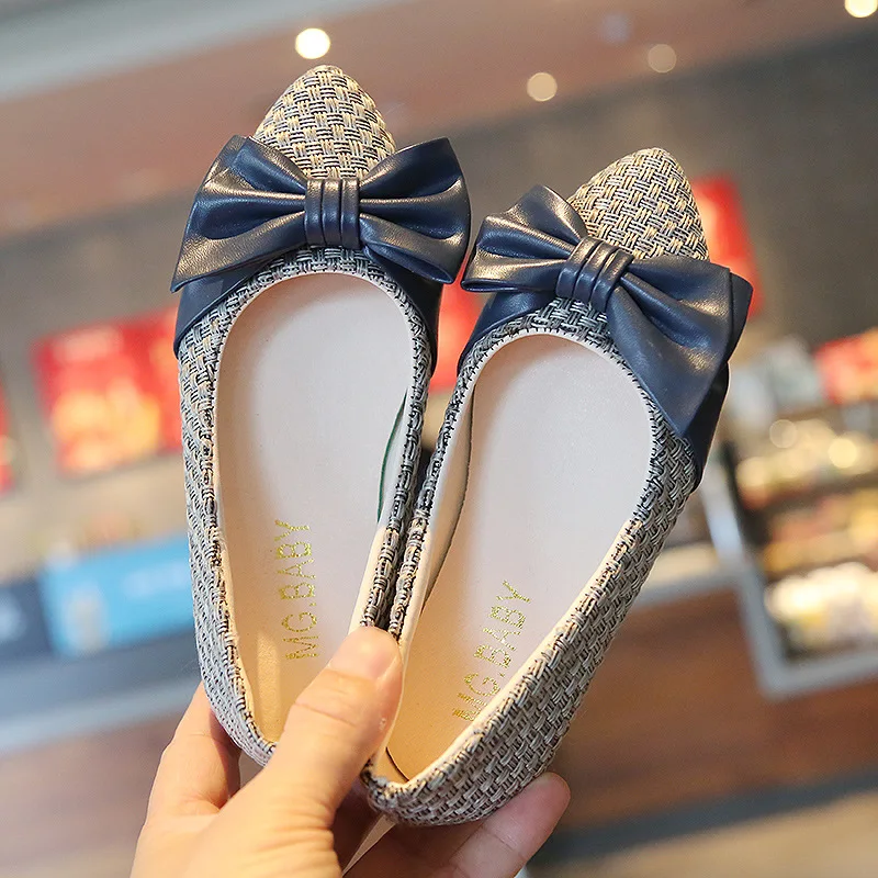 

Girls Shoes Children Ballet Flats for Medium Big Kids Princess Bow-knot Slip-on Loafers Fashion Sweet Chic 2021 Spring New 26-35