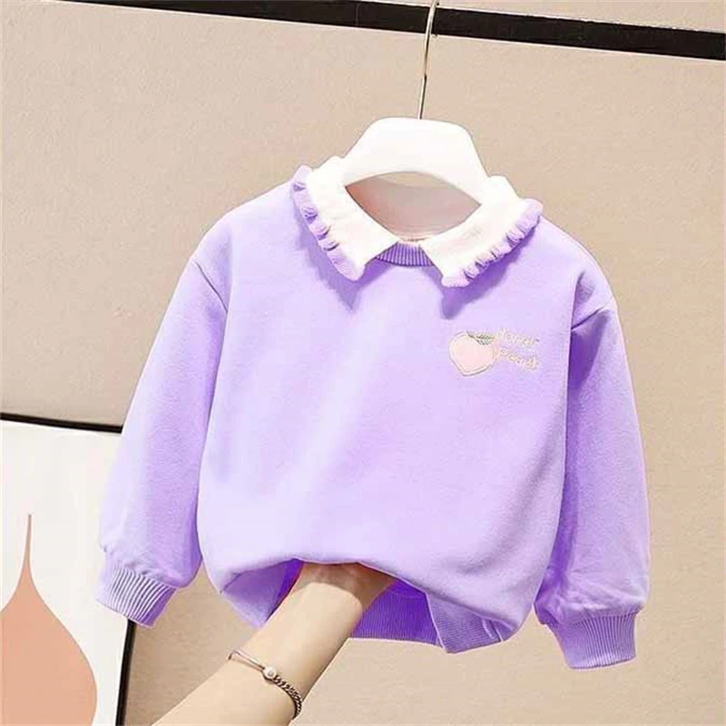 dziecięca elegancka słodka bluza z kapturem dziewczynek na co dzień klapami swetry długim rękawem jesienny top marszczeniami 2-6 lat odzież dla
