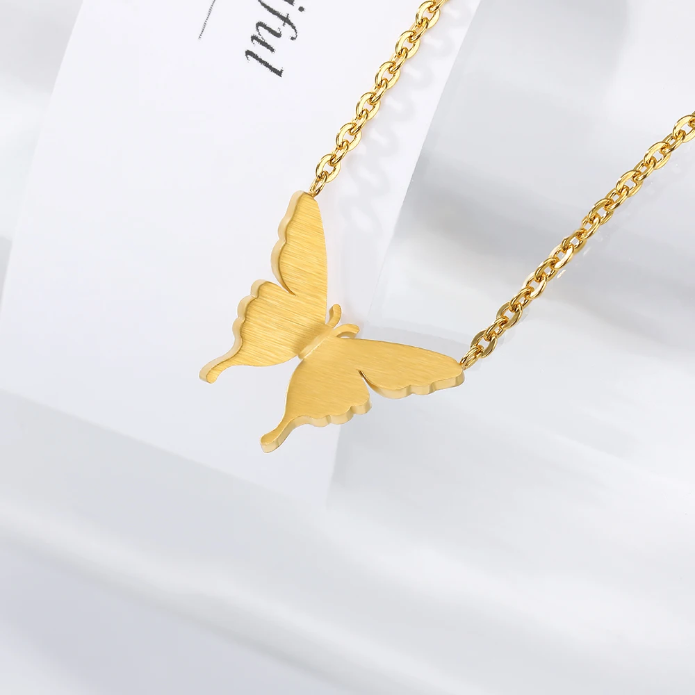 Великолепная сказка монограмма Бабочка ожерелье из нержавеющей стали золотой