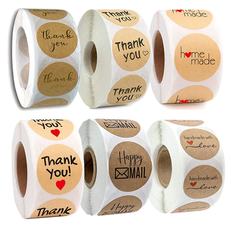 

25mm Kraft Paper Label 500pcs Gift Sealing Stickers Thank you for you Scrapbooking Sticker Circle Stationery Handmade Stickers