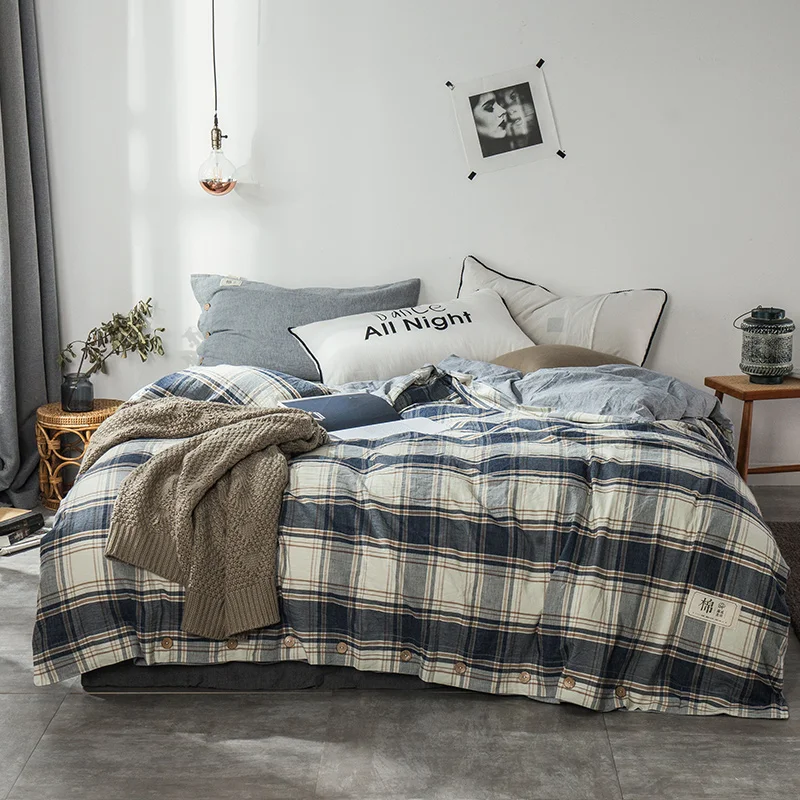 Бесплатная доставка хлопковый комплект в клетку 100% хлопок постельные