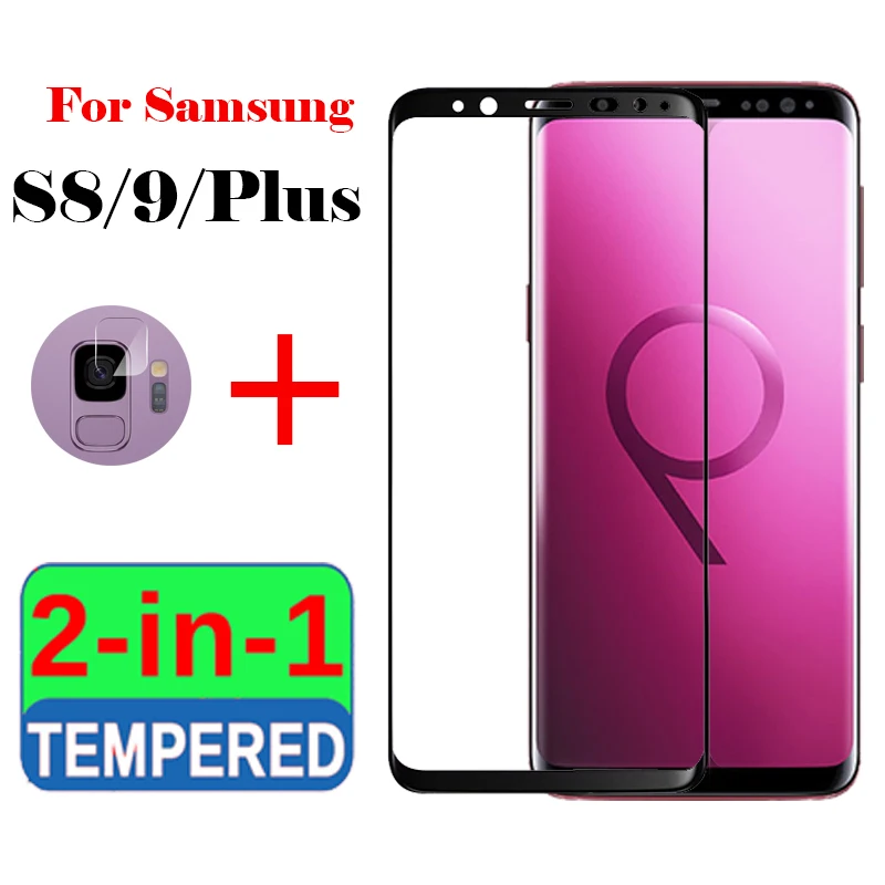 2в1 Защитное стекло для samsung galaxy s8 s9 plus s 8 9 Защита экрана cam с объективом камеры glas