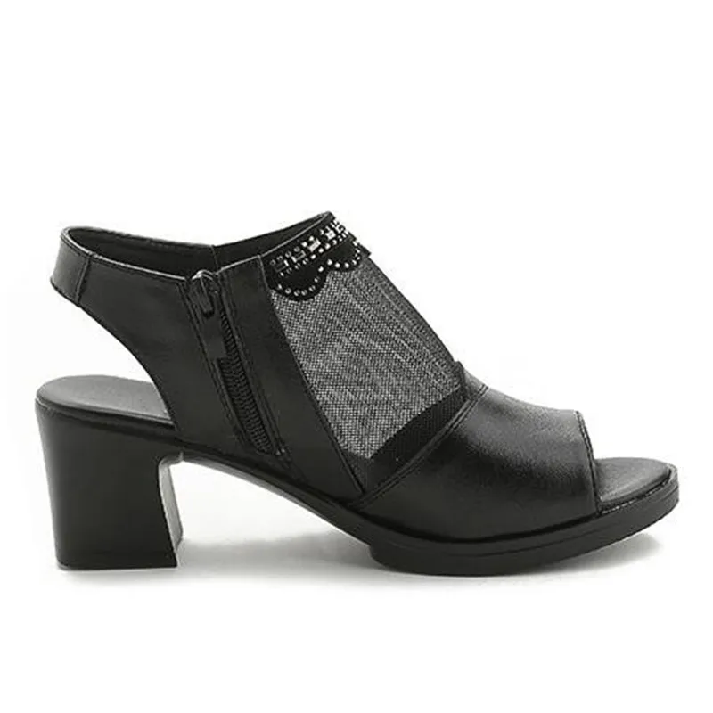 Hot Sales 2022 New Summer Hollow Genuine Leather Women Sandals Fashion Fish Head Comfortable Shoes High Heels 5 Cm | Обувь