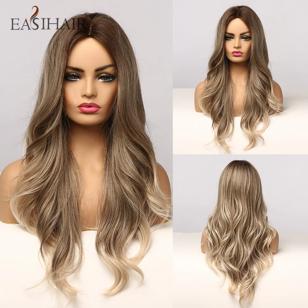 

EASIHAIR Long Dark Brown Synthetic Wigs for Black Women Wavy Ombre Cosplay Wigs Heat Resistant Natural Hair Wig
