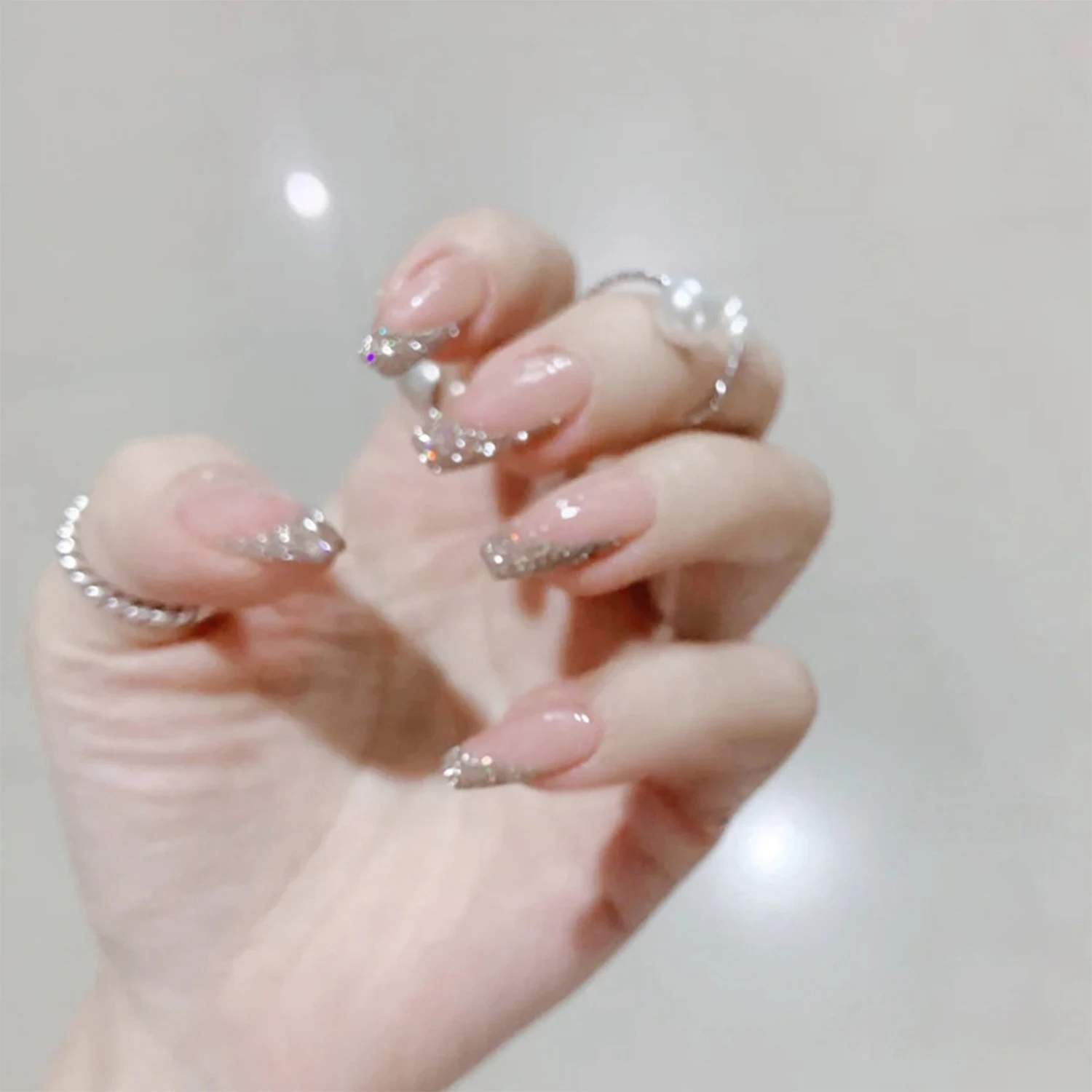 

24pcs Glitter Detachable False Nails Ballerina Pink Wearable Fake Nails Full Cover Nail Tips