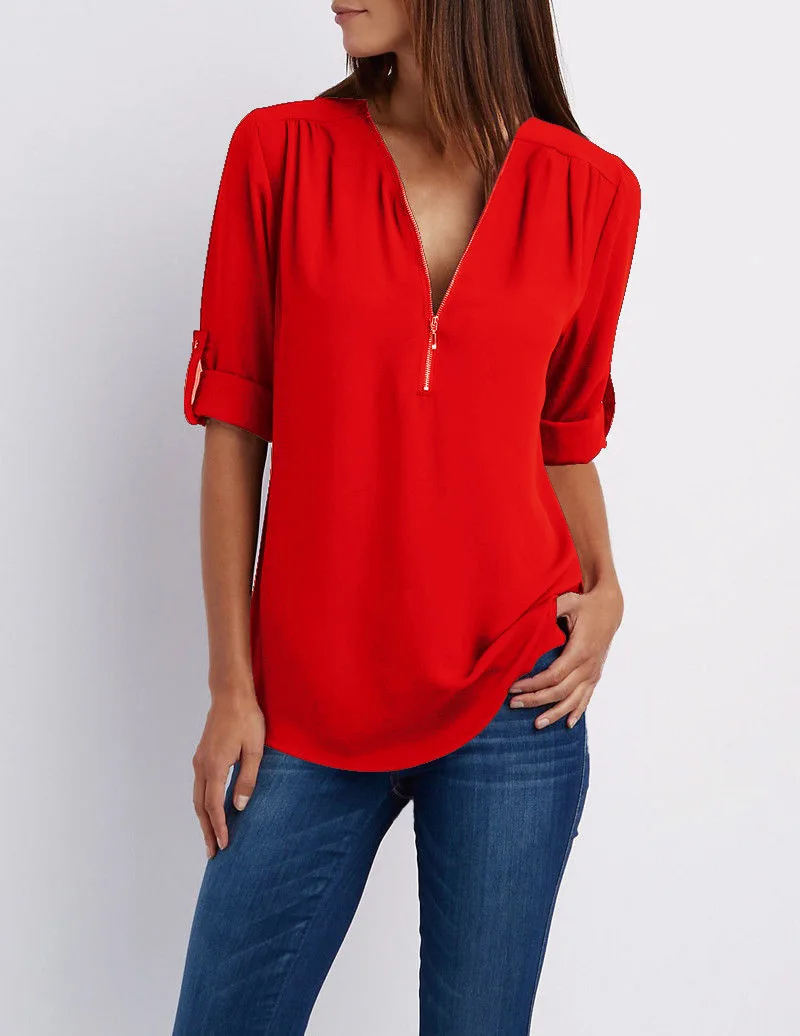 

New Sell Europe And The United States Explosion Model V Led Zip Large Size Women's Long-sleeved Sleeve Sleeve Loose Chiffon