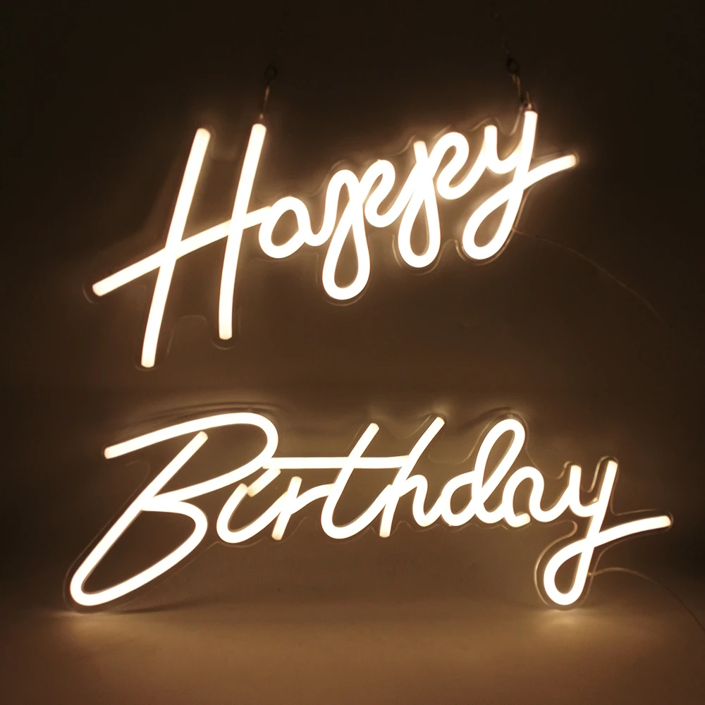 

Custom Logo Happy Birthday Led Flex Transparent Acrylic Wall Decor Neon Sign Light Letter Board Party Background Creative Gift