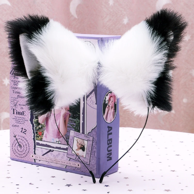 

Cute Soft Girl Net Red Black and White Lolita Harajuku Fox Ear Headband Headdress Cosplay