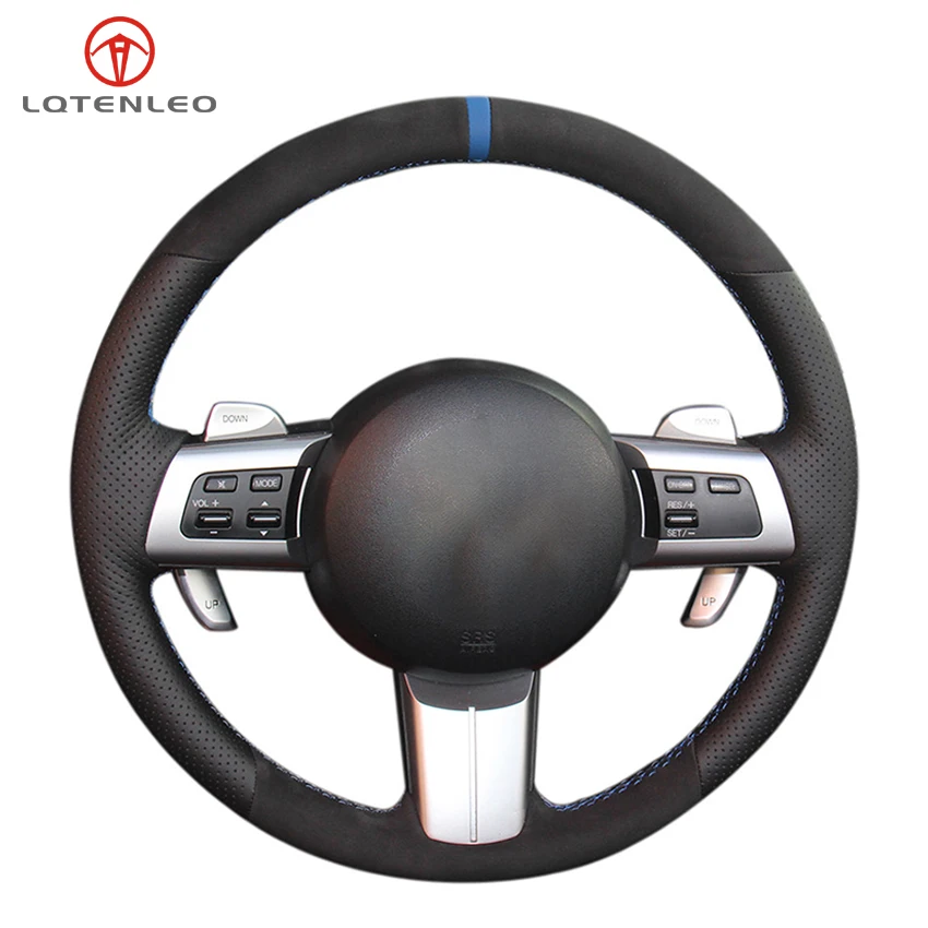 

LQTENLEO Black Suede Genuine Leather Car Steering Wheel Cover For Mazda MX-5 (Miata) 2006-2014 RX-8 2008-2013 CX-7 2006-2009