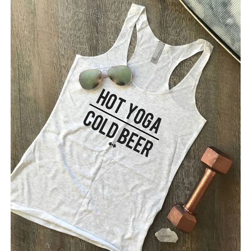 

Slogan Graphic Funny Gym Vest Top Summer Sexy Flowy Sleeveless Racerback Linen Workout Tanks Hot Cold Beer Tank Tops Women