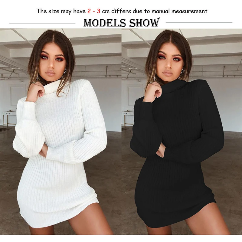 Новинка 2019 модное женское вязаное облегающее платье свитер с воротником Хомутом
