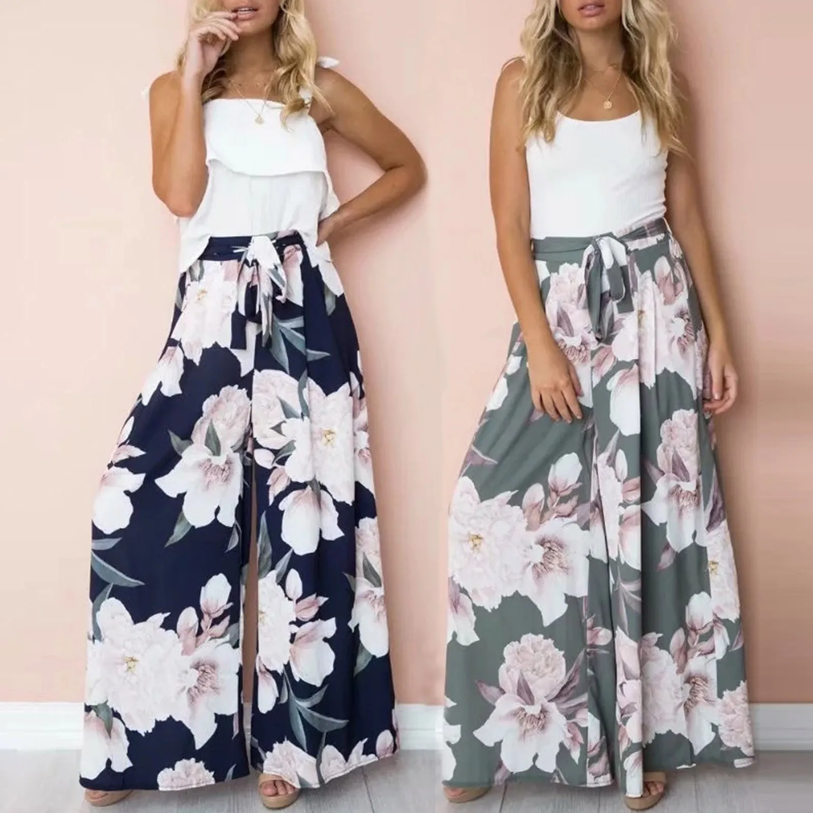 Женские широкие брюки Палаццо с геометрическим принтом эластичные длинные