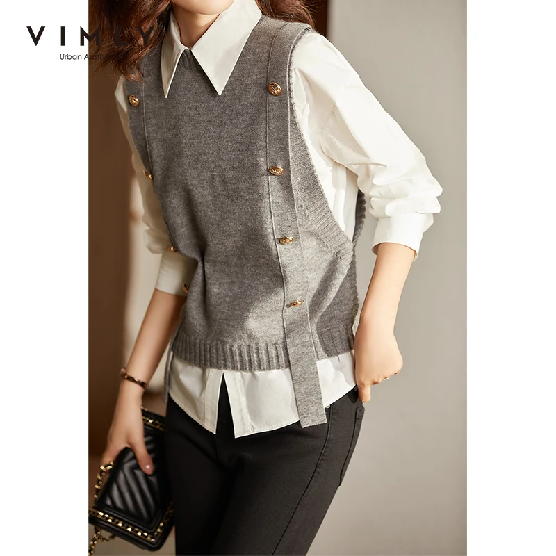 

VIMLY Korean Knit Sweater Vest Women Autumn Winter 2022 Fashion Pullover Knitted Sleeveless Sweater Tops Women's Clothes F9231