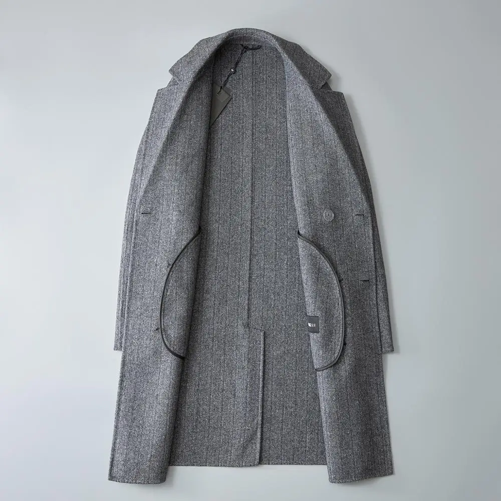 

Top Quality Wool Coat Men 2019 Winter New Striped Overcoat Jacket Brand Great Designer Long Coat Woolen Mans trench coat#1958