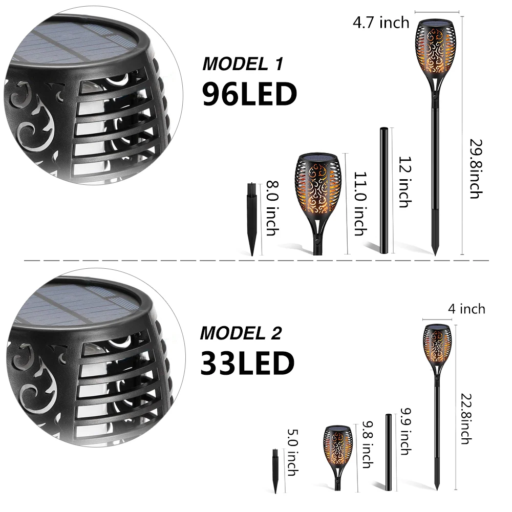 33/96 светодиодная Солнечная перезаряжаемая лампа с пламенем уличный фонарь