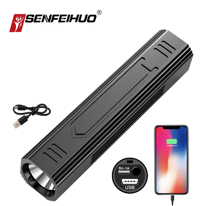 

High Power Led Flashlights 10W USB Rechargeable 5 Lighting Modes T6 LED Power Bank Waterproof Powerful Torch Outdoor Lighting