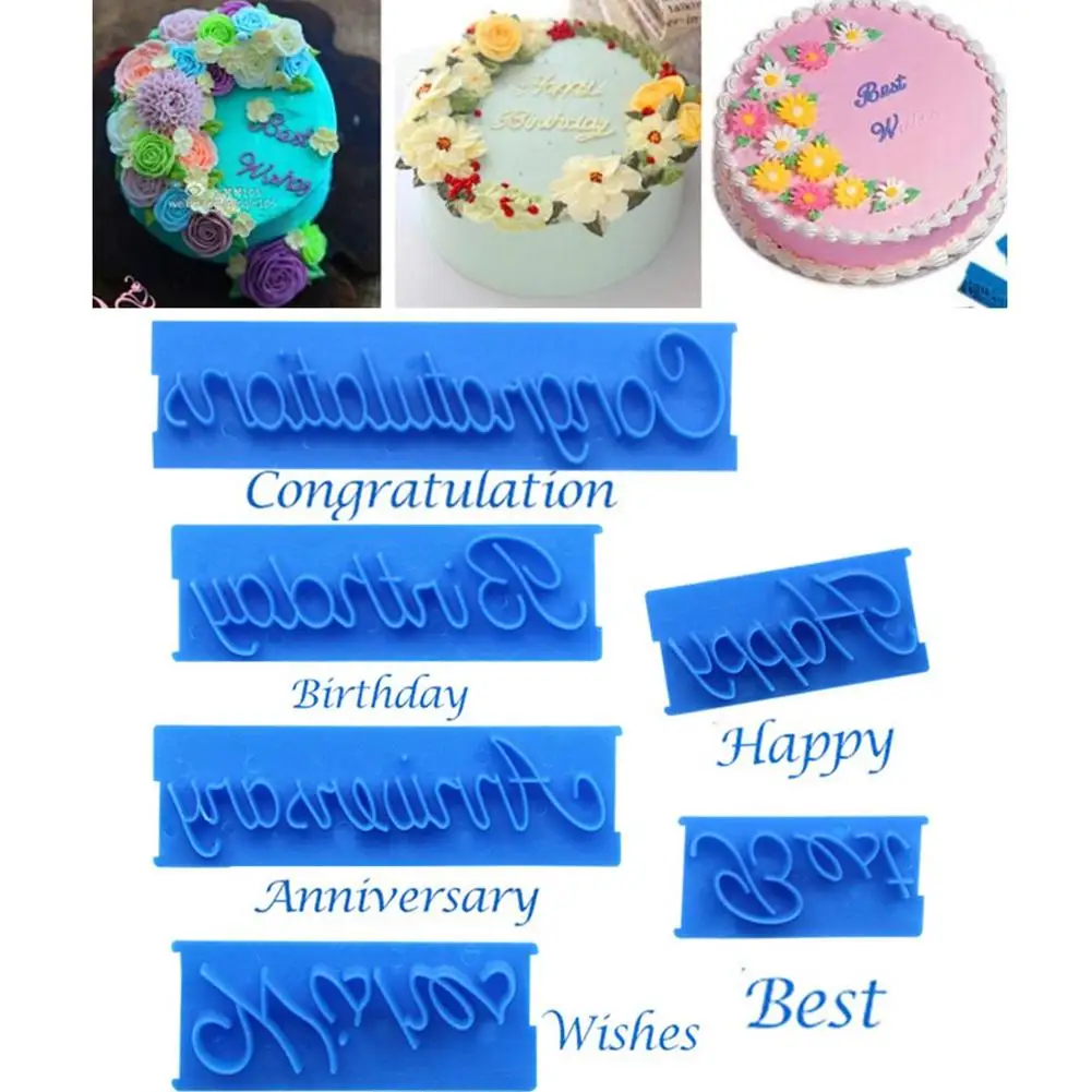 6 шт./компл. формы для букв Fondant (сахарная) торт устройство тиснения с днем рождения