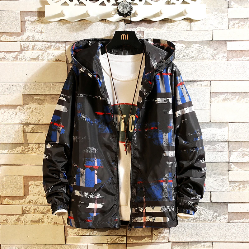 NEW printing Casual Jacket Men Hip Hop Spring Autumn Male Windbreaker Hooded Coat Bomber Outwear Plus size | Мужская одежда