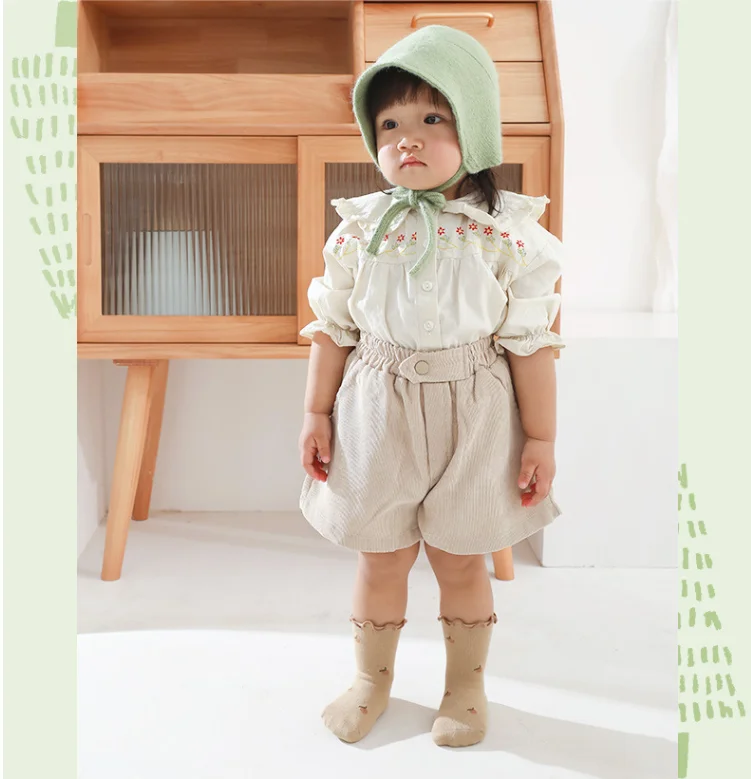 

2021 Spring Children's Socks Infant Baby Girls Anti-slip Socks Cotton Floral Sock Curly Kids Stitch Long Tube Sock For New Born