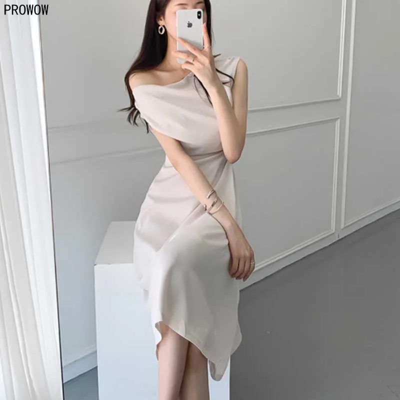 

Elegant Summer Women Dress 2020 Plus Size Cotton Office Slim Waist Long Dress Ladies Off Shoulder Korean Chic Vacation Dresses