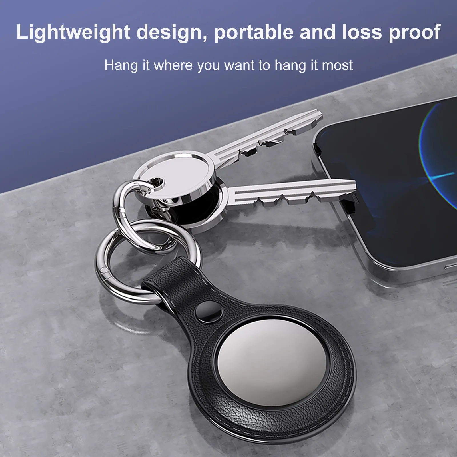 

4PC Suitable For AirTag Leather Case, Portable Protective Case With Keychain Hook, Anti-lost