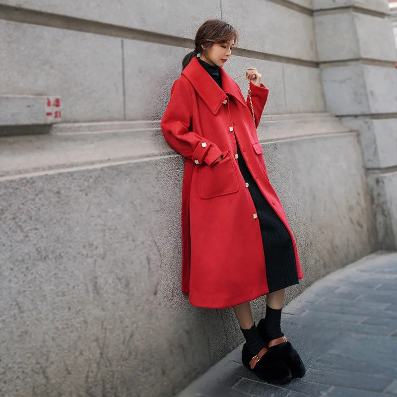 

2020New Autumn And Winter High Quality Double-Faced Temperament Cashmere Coat Long Woolen Women's Jacket Women's Clothing ZY196