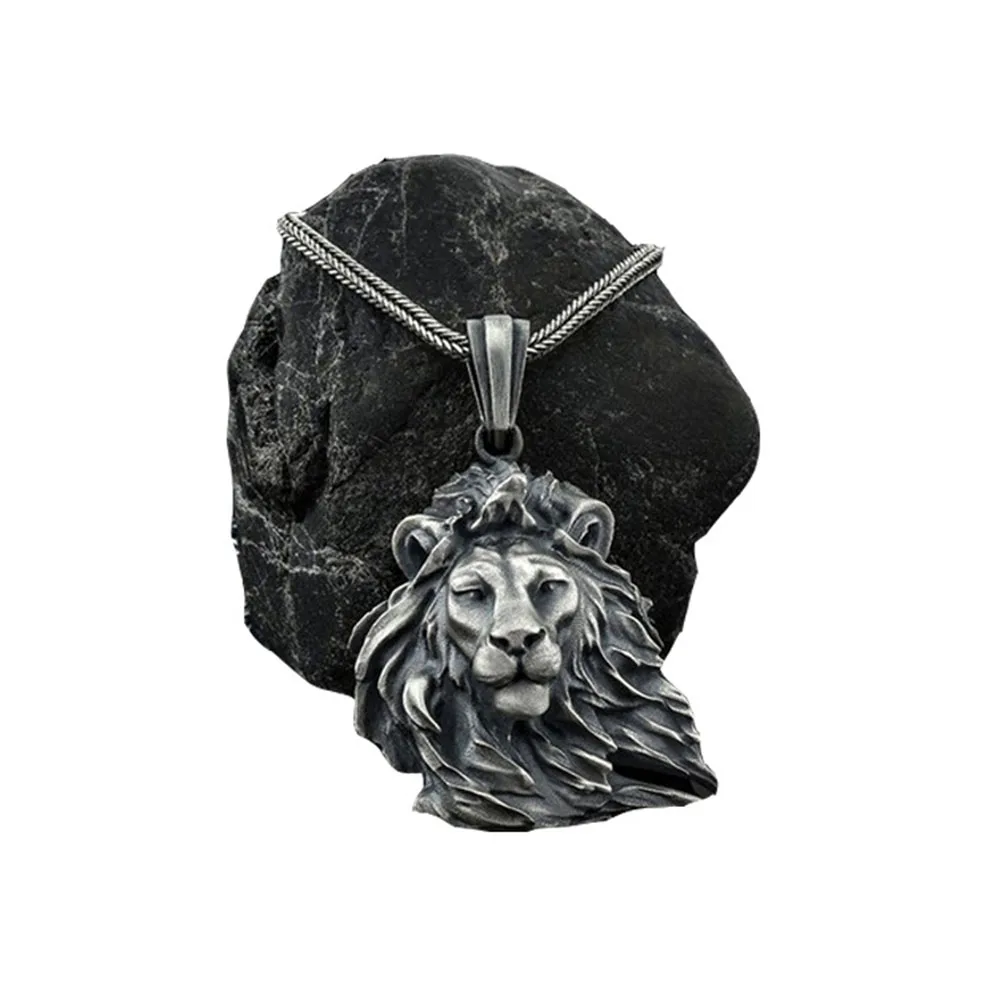 

European and American men's ins style windward hairy lion pendant new animal pendant necklace punk hip hop chain