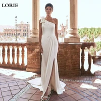 lorie one shoulder mermaid wedding dress sleeveless simple satin boho bridal gown bow elegant side split wedding gowns 2022