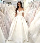 Женское атласное свадебное платье It's yiiya, белое платье до пола с открытыми плечами и карманами на лето 2021