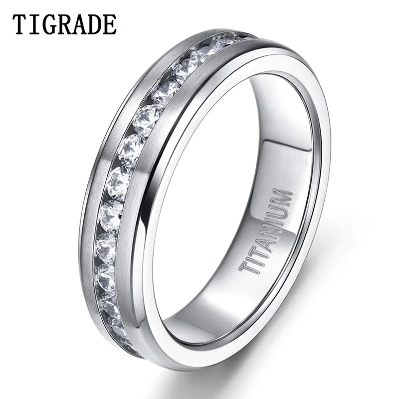 

Tigrade 6/7/8mm Titanium Rings For Men Women Silver Color Cubic Zirconia Wedding Band Engagement Ring Couple Ring anillo mujer