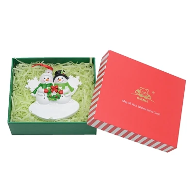 family of 2-gift box Снеговик, семья из 5 Рождественская елка из смолы, украшения для персонализированных подарков, Напишите свое имя, праздничная Вечеринка и домашний декор - Цвет: family of 2-gift box