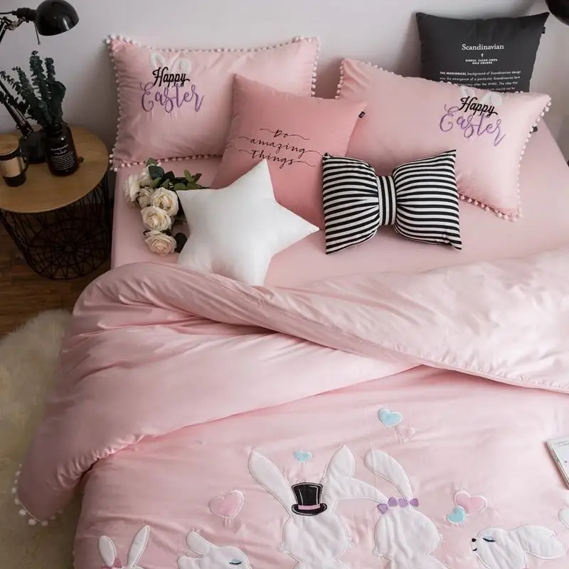 J1 розовый желтый вышитым мультяшным изображением &quotКролик&quot а ля 60ые