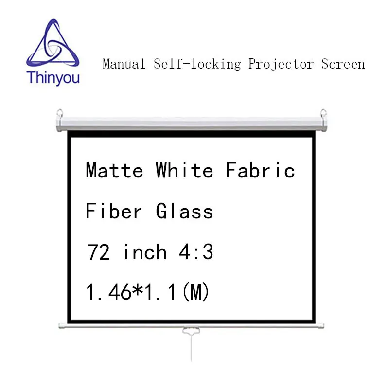 

Thinyou 72 inch 4:3 Manual self-locking Projector Screen Matte White Fabric Fiber Glass Pull Down Screen for home theater