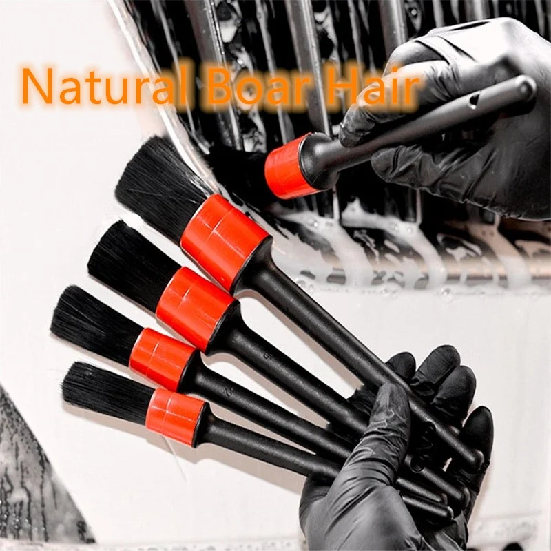 

5Pcs Soft Detailing Brush Car Cleaning Detailing Set Automotive Detailing Natural Boar Hair For Car Cleaning Dirt Dust Brush