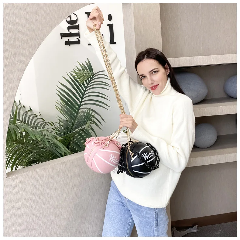 

Basketball Round Acrylic Chains Handbags Ins Casual Tote Fashion Mujer Messenger Crossbody Sac Creative Design Letter Hand Bags