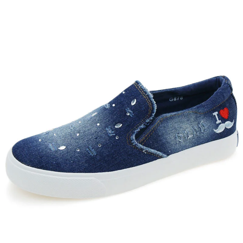 Туфли женские джинсовые повседневные холщовые лоферы теннисная обувь без