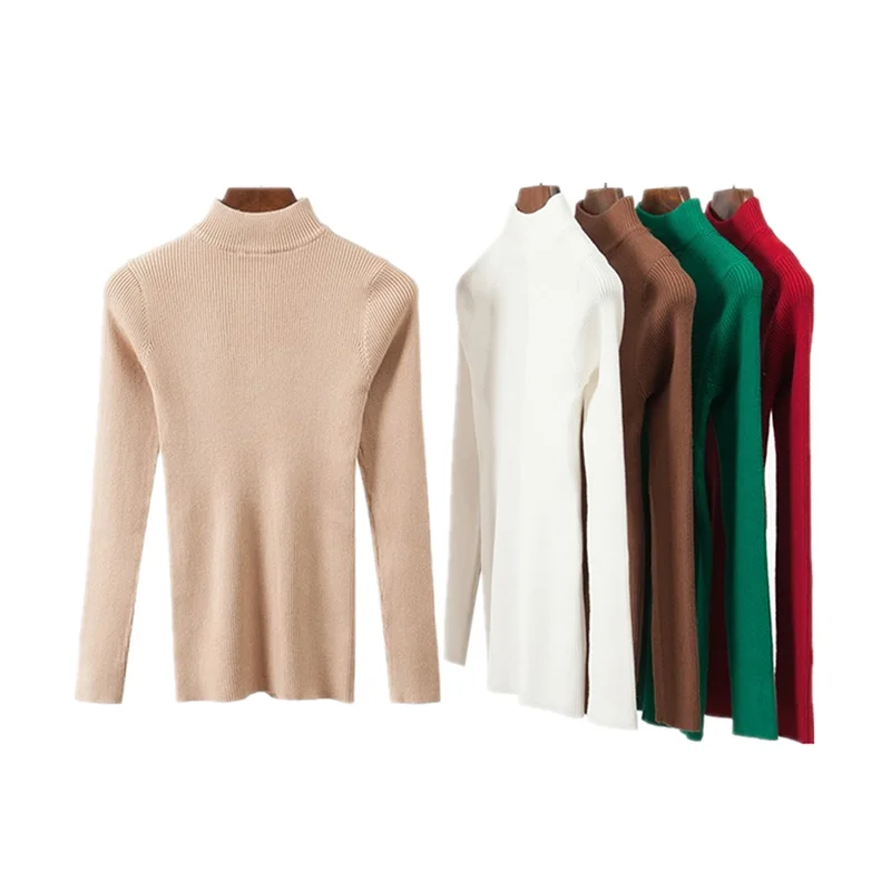 

Autumn Winter New Solid Sweater Women's Top Half High Neck Pullover Ladies warm Sweater Long Sleeve Elasticity Knit Base Sweater