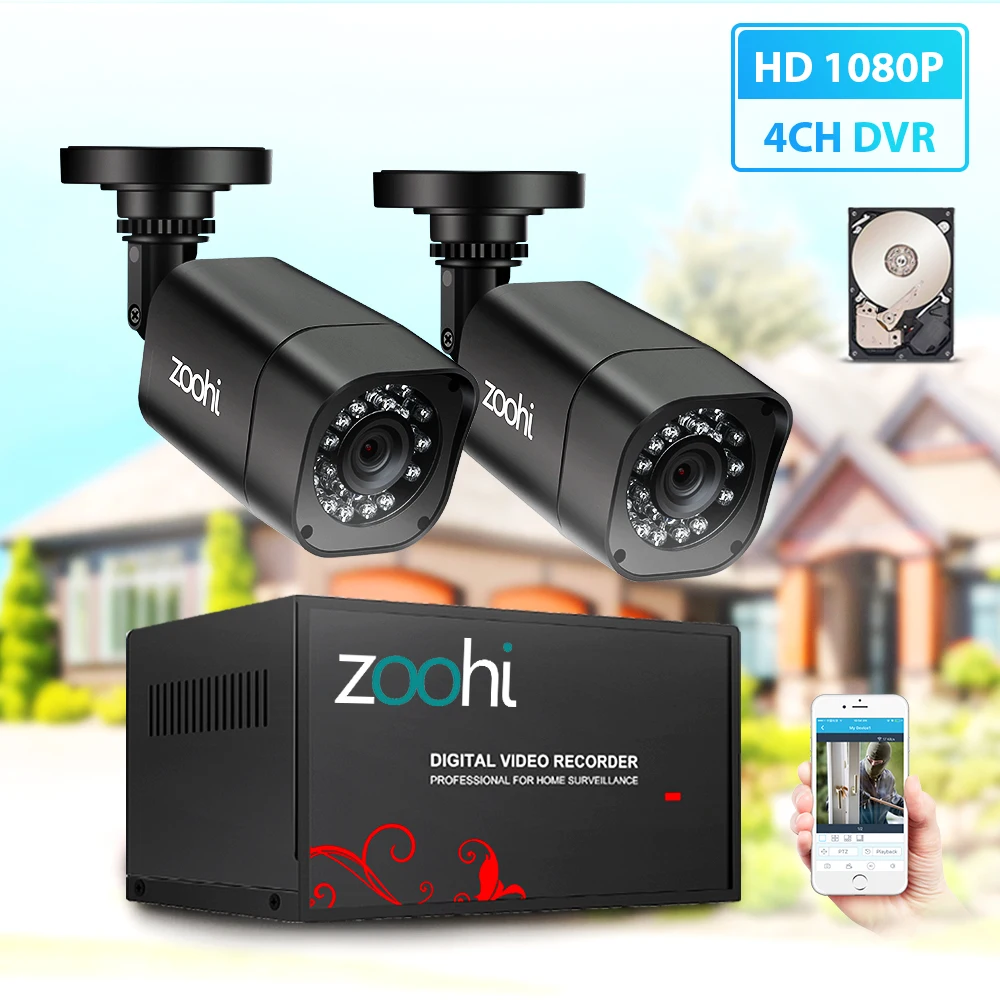 Zoohi CCTV 2CH 720 P/1080 P комплект камеры AHD P2P HDMI H. 264 DVR система видеонаблюдения Водонепроницаемая наружная камера безопасности комплект