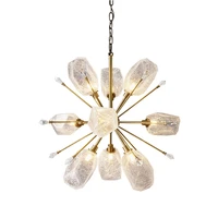 luxury full copper chandeliers contemporary fashion home lighting decoration creative cracked glass crystal pendant lamp g9 bulb
