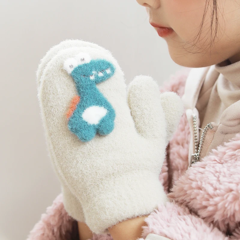 Зимние Разноцветные детские перчатки с пальцами в виде динозавров Детские