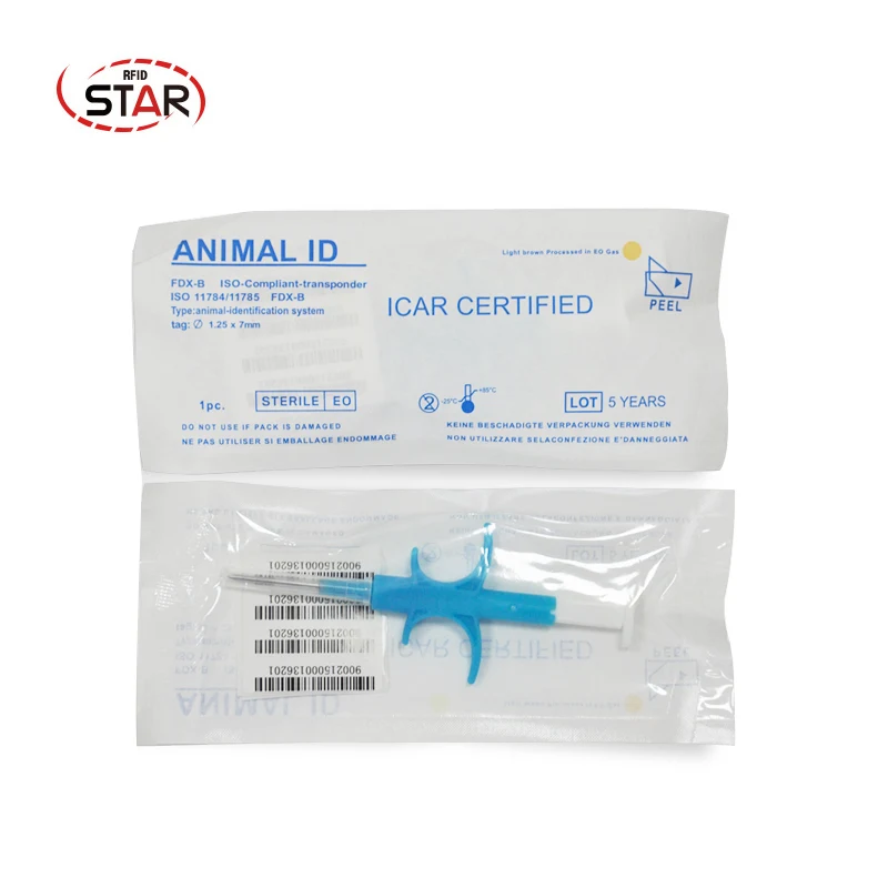 70pcs FDX-B 2.12x12/1.4*8mm cat dog microchip animal syringe ID implant pet chip needle vet RFID injector tag for dog cat fish