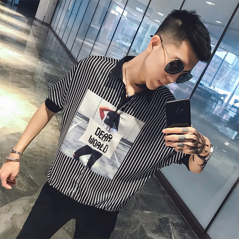 Мужской Полосатый пуловер Приталенный корсет с принтом половинчатая блузка