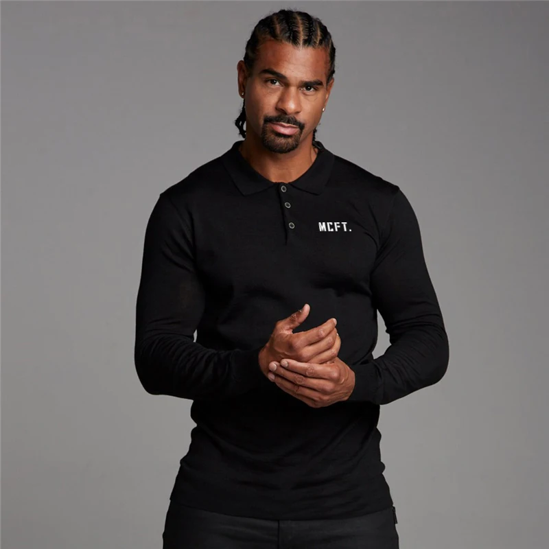 

2020 Brand Workout Bodybuilding Polo Shirt Mens Clothing Casual Polo Shirts Breathable Sports Long Sleeve Fashion Men's Polos