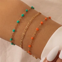 docona 3pcsset bohemian colorful beads charm bracelets set for women adjustable gold metal chains bracelets jewelry gift 16222