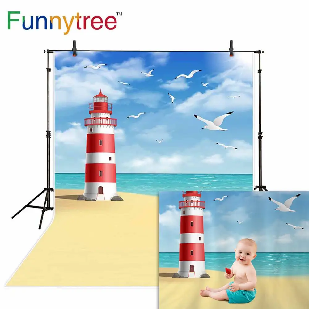 Фоны funnytree для фотостудии пляж море Чайка летнее небо здание Профессиональный