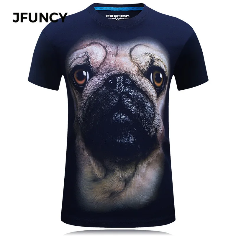 JFUNCY 3D Dog Print Tshirt Men Tees Tops Summer Graphic T Shirts Short Sleeve Male Streetwear Man Casual Cotton Clothes