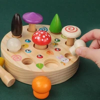 kids magnetic pull mushroom woodpecker catch worm puzzle game early education toy