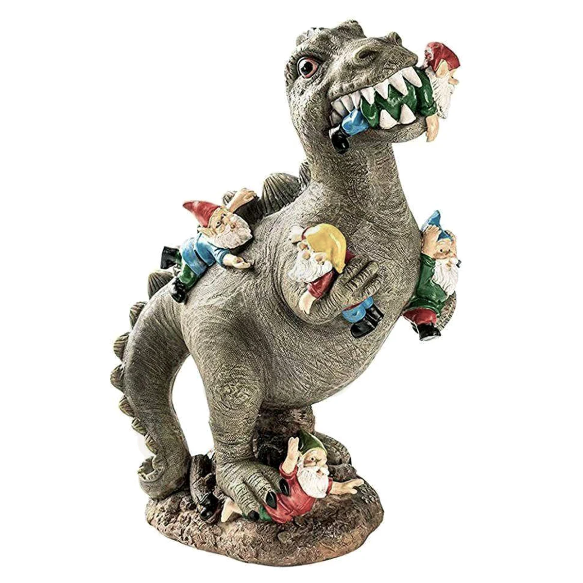 

For Garden Funny Dinosaurs Eating Gnomes Figurine Resin Dinosaur Gnomes Ornaments Artificial Art Cute Dinosaurs Sculptures Decor
