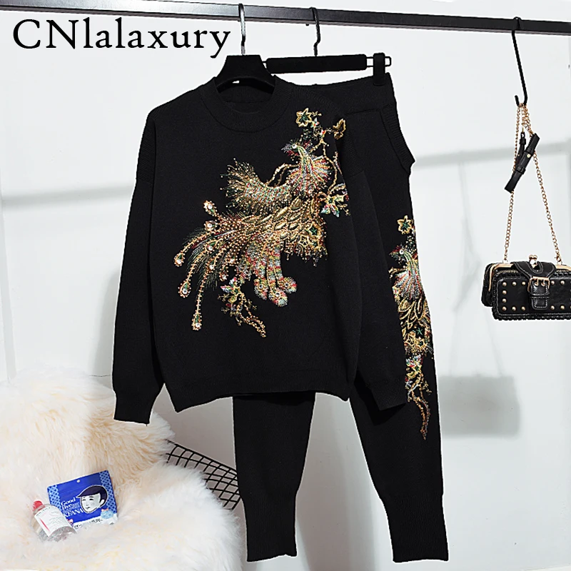 

High Quality 2 Piece Set Women Sweater Suit Sets Knitted Sweaters Pants Tracksuits Woman Casual Knitted Trouser Clothing Set